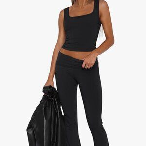 Reoria 2 Piece Loungewear Set Square Neck Flare Leg Size Small Coffee Color NEW